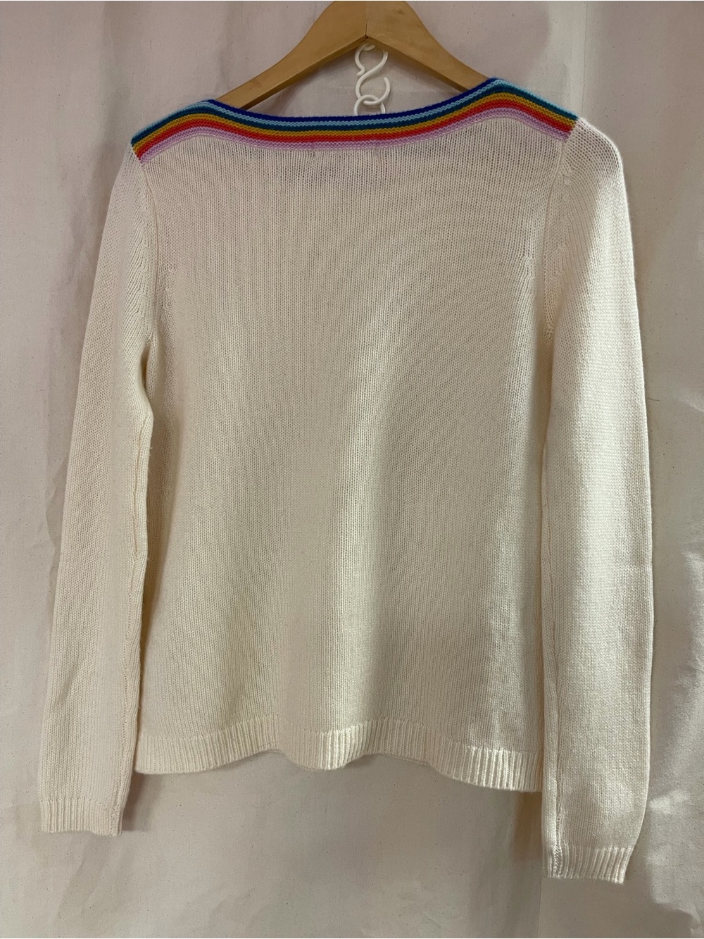 Boden Women’s 100% Cashmere Ivory Rainbow Trim Sweater Size S NWT - Picture 3 of 10